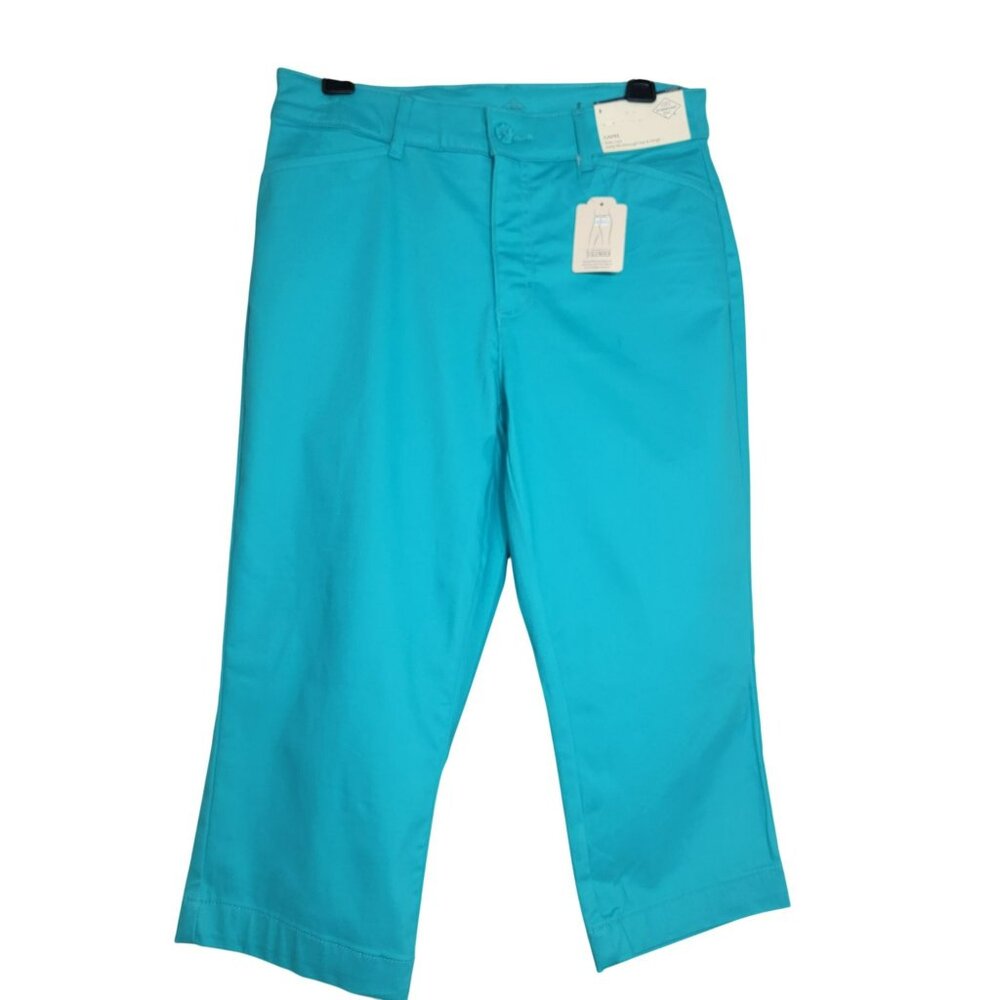 St. John's Bay Capri, Women 8, Turquoise Blue, Pockets, Cotton, Mid Rise, NWT